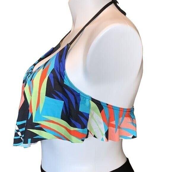 Apt 9 Womens Bikini Top Swimsuit Flutter Flounce Bright Tropical Print Large - Picture 2 of 10